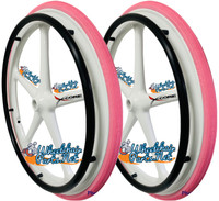 Set of 2 X-CORE Wheels 24" (540) WHITE Color & SHOX Tires in PINK COLOR