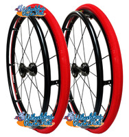 24"  (540) Swan® 16 Spoke Wheel & SOLID SHOX Tire in Red Color - Set of 2