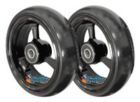 4" X 1.4" Aluminum 3 Spoke Wheel, Black Rim / Soft Urethane Tire with 5/16" bearings.