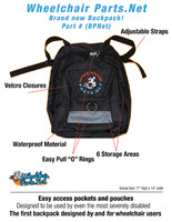 Brand new backpack description sheet with specifications.