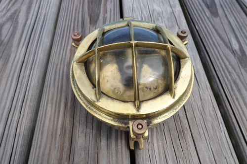 vintage brass bulkhead nautical round light