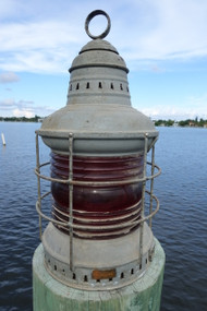 Perko original ships lantern.  red fresnel lens.  Dock Light.