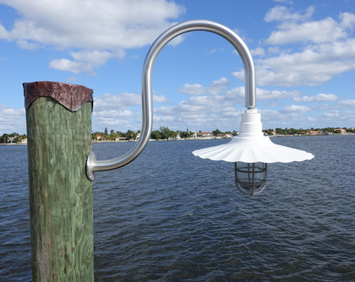 Aluminum wall mounted wharf pole dock light- 20" radial wave aluminum white shade