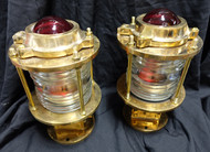 Large Pedestal Bronze Piling lights with Red navigation top lens-Pair