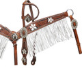 Showman Headstall Breast Collar Set Crossed Guns Conchos with Fringe 12914 - Western Tack