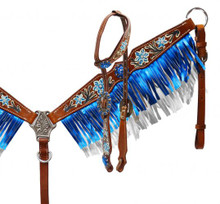 Showman Headstall Breast Collar Set Feather Print with Fringe 13063 - Western Tack
