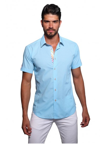 Jared Lang Short Sleeve Button Down Shirt HARIW 007 Blue | Shop ...