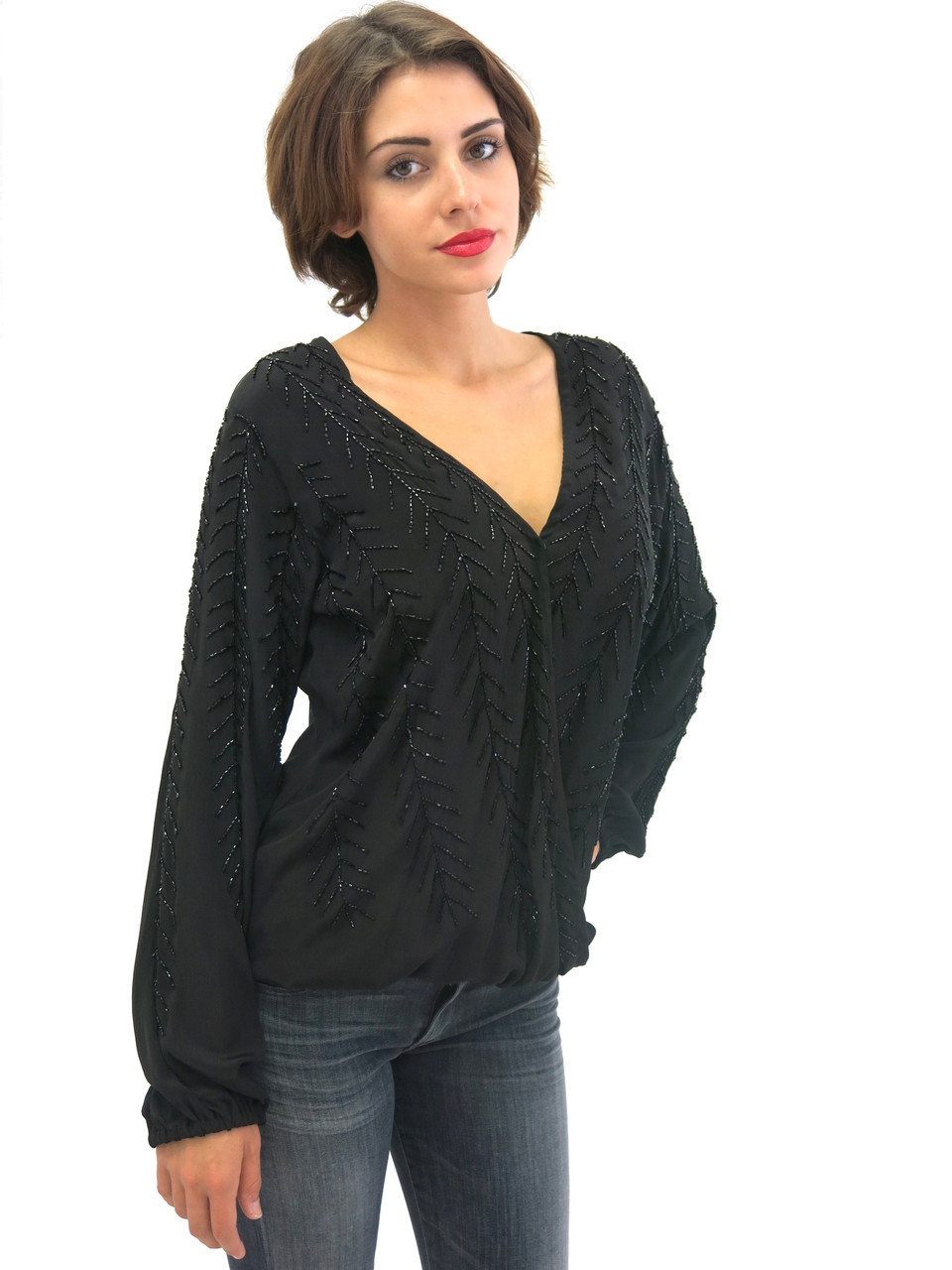 Karina Grimaldi Themis Silk Beaded Top Black | Shop Boutique Flirt