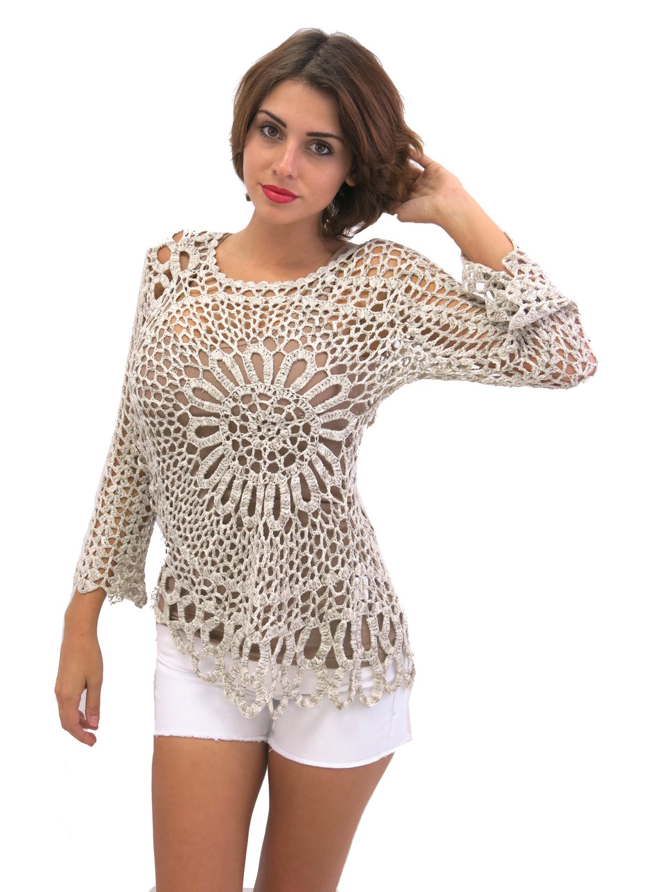 Tempo Paris Crochet Top Beige | Shop 