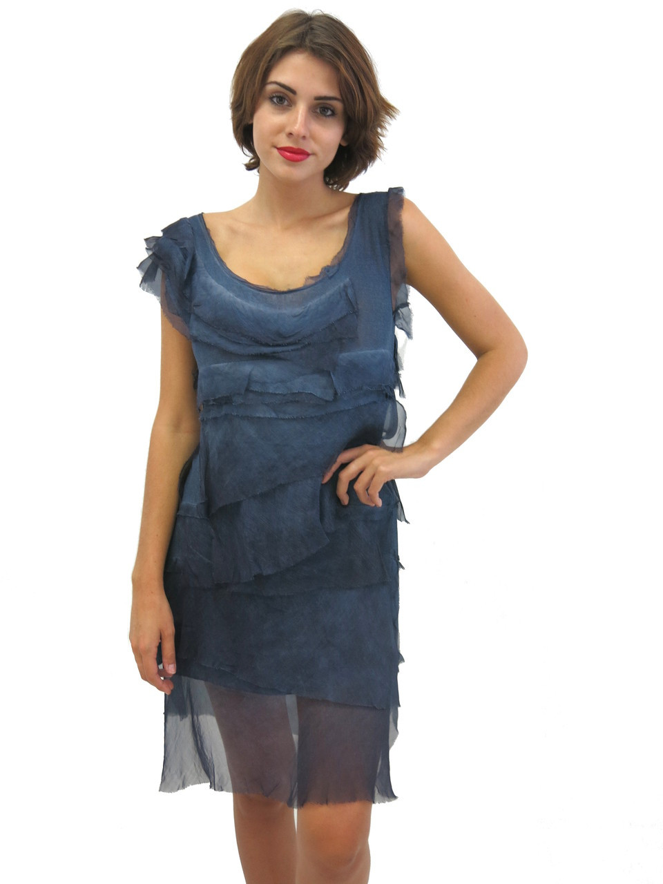 Tempo Paris Flutter Sleeve Silk Dress Navy | Shop Boutique Flirt