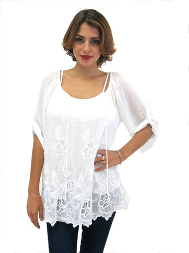 Tempo Paris Silk Short Sleeve Top White