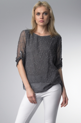 Tempo Paris Layered Crochet Top Dark Gray | Shop Boutique Flirt