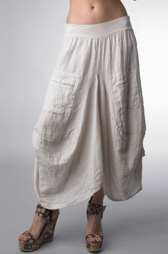 Tempo Paris Wide Waistband Linen Skirt Beige | Shop Boutique Flirt