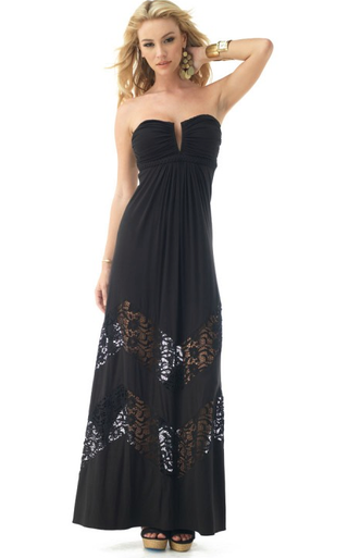 Sky Nefetiti Crochet Paneled Strapless Maxi Dress Black | Shop Boutique ...