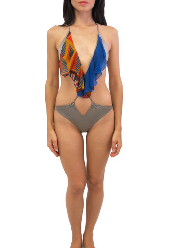 Indah Peponi One Piece Ruffle Swimsuit Stone Combo