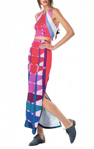 Mara Hoffman Fitted Maxi Skirt Beams Navy Print