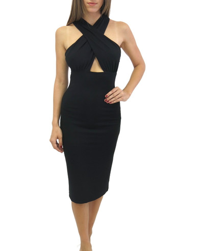 Mara Hoffman Ponte Front Criss Cross Midi Dress Black | Shop Boutique Flirt