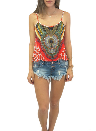 Parides High Low Crop Top Jaguar Red