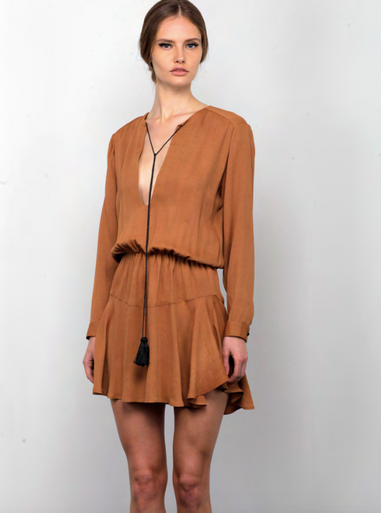 Karina Grimaldi Pilar Solid Mini Dress Camel