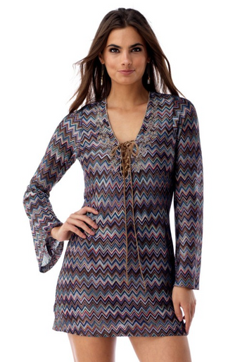 Sky Monet Knit Long Sleeve Mini Dress Burgundy Zig Zag | Shop Boutique ...