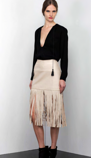 Karina Grimaldi Dylan Fringe Leather Skirt Natural