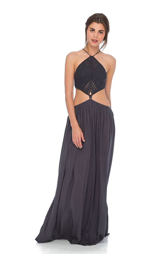 Indah Revel Crochet Top Maxi Dress Solid Black