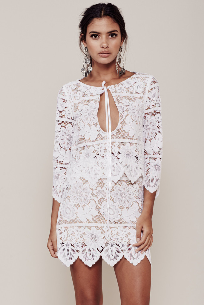 For Love and Lemons Gianna Crop Top and Mini Skirt Set White | Shop ...