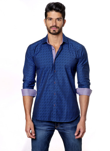 Jared Lang Button Down Shirt T-49 Electric Blue Mediallion Print | Shop ...