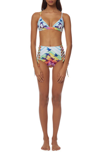 Mara Hoffman Lace Up High Waisted Bikini Set Prismatic Print