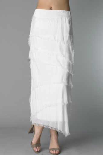Tempo Paris 6582SO Silk Angled Tiered Skirt White