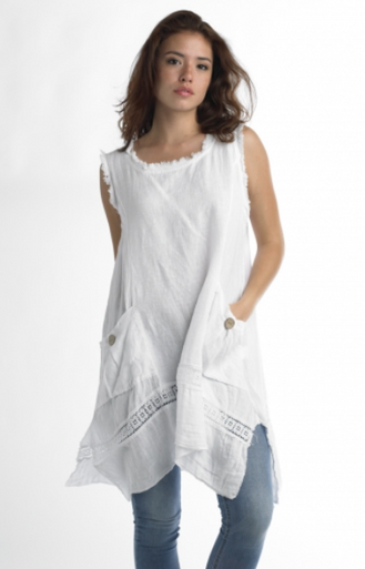 Tempo Paris Linen Tunic Dress 6079T White