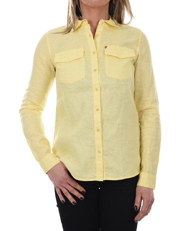New Man Women's Long Sleeve Linen Shirt Yellow