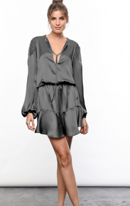 Karina Grimaldi Ariana Silk Mini Dress Charcoal
