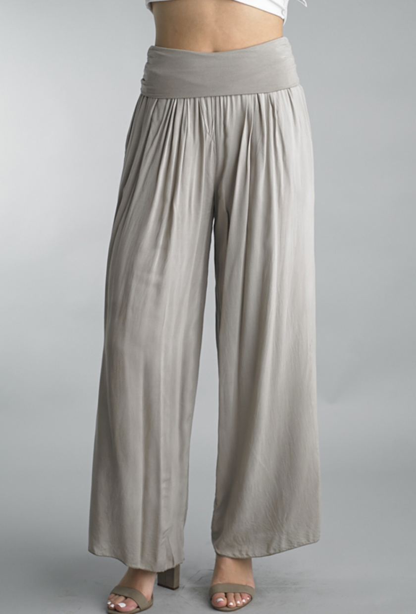 Tempo Paris 18055J Foldover Waist Silk Blend Pants Taupe | Shop ...