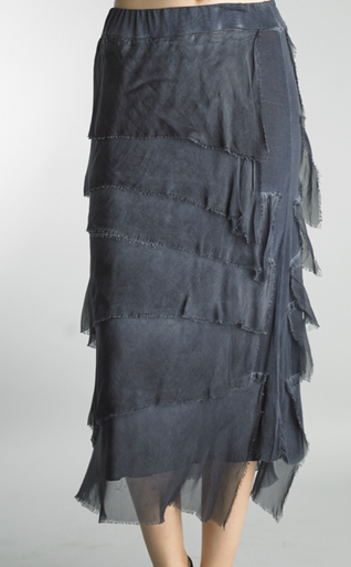 Tempo Paris 6582SO Silk Angled Tiered Skirt Navy