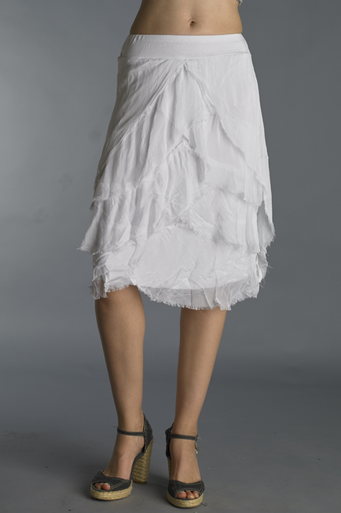 Tempo Paris Silk Tulip Knee High Tiered Skirt White