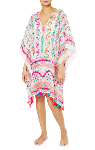 Juliet Dunn London Tribal Poncho with Tassels White