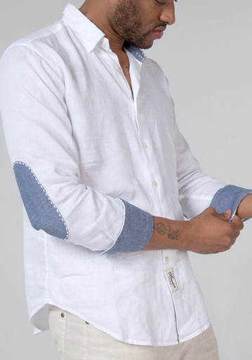 Claudio Milano Fitted Linen Shirt with Blue Patches 