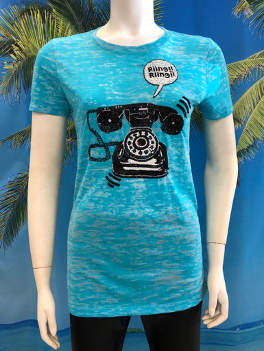 Telephone Beaded T-shirt Turquoise