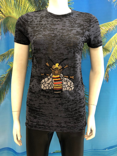 Centered Bee Beaded T-shirt Black
