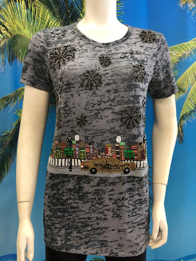 Flirt Exclusive Taxi in the City Beaded T-shirt Dark Gray