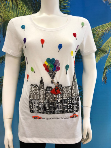 Flirt Exclusive Flying with Balloons Beaded T-shirt White