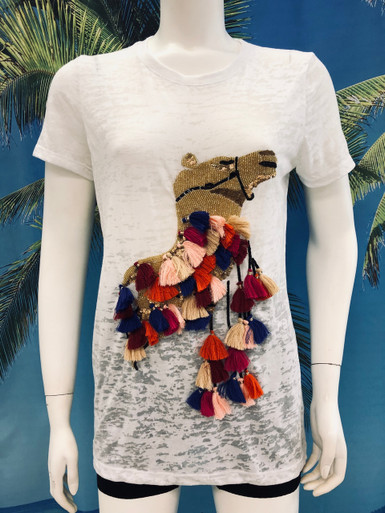 Flirt Exclusive Camel with Tassels Beaded T-shirt White