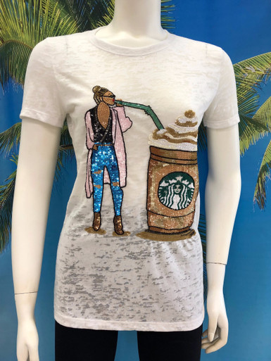 Flirt Exclusive Frappuccino Beaded T-shirt White