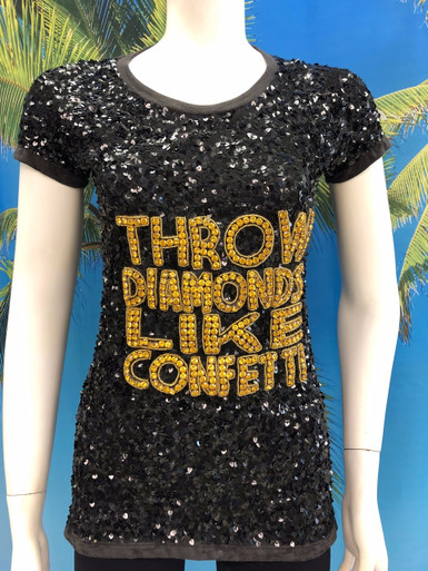Flirt Exclusive Throw Diamonds Beaded Sequenced T-shirt Black