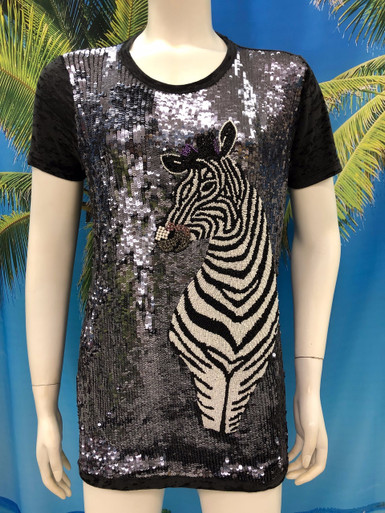 Flirt Exclusive Zebra Sequenced T-Shirt Black