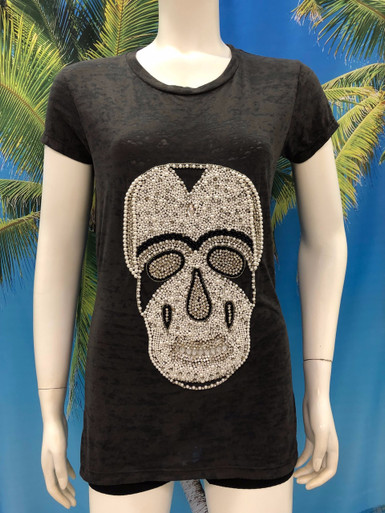 Flirt Exclusive Pearl Skull Sequenced T-Shirt Black