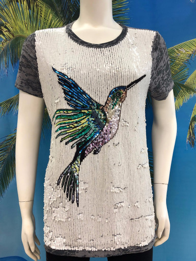 Flirt Exclusive Hummingbird Sequenced T-Shirt Grey
