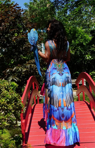 Shahida Parides Parrot Print Hi-Low Dress Blue