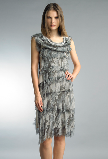 Tempo Paris 2496L Silk Tiered Dress Camo Beige